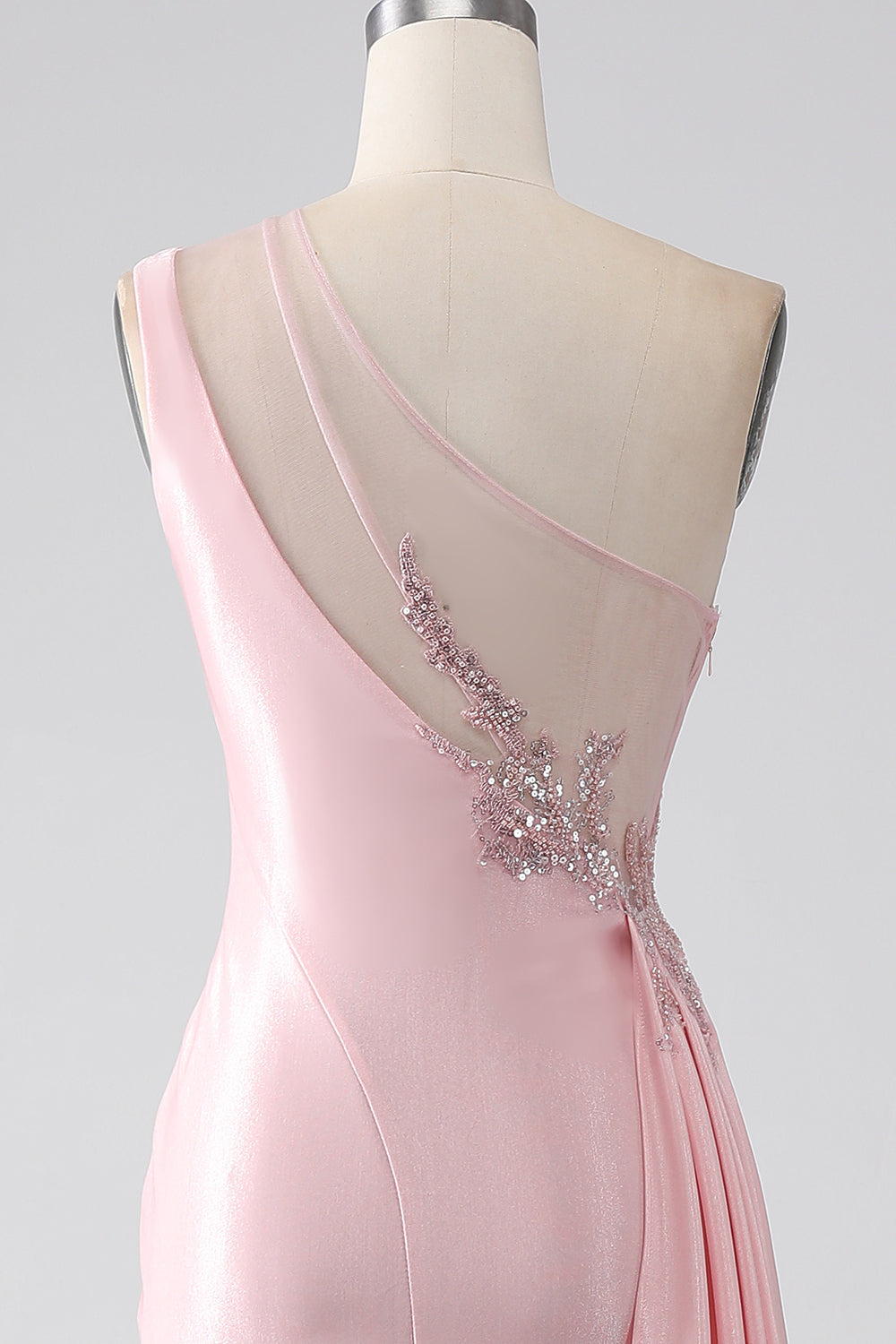 Pink Mermaid One Shoulder Sequins Appliques Ruched Prom Dress With Slit Pink Mermaid One Shoulder Sequins Appliques Ruched Prom Dress With Slit