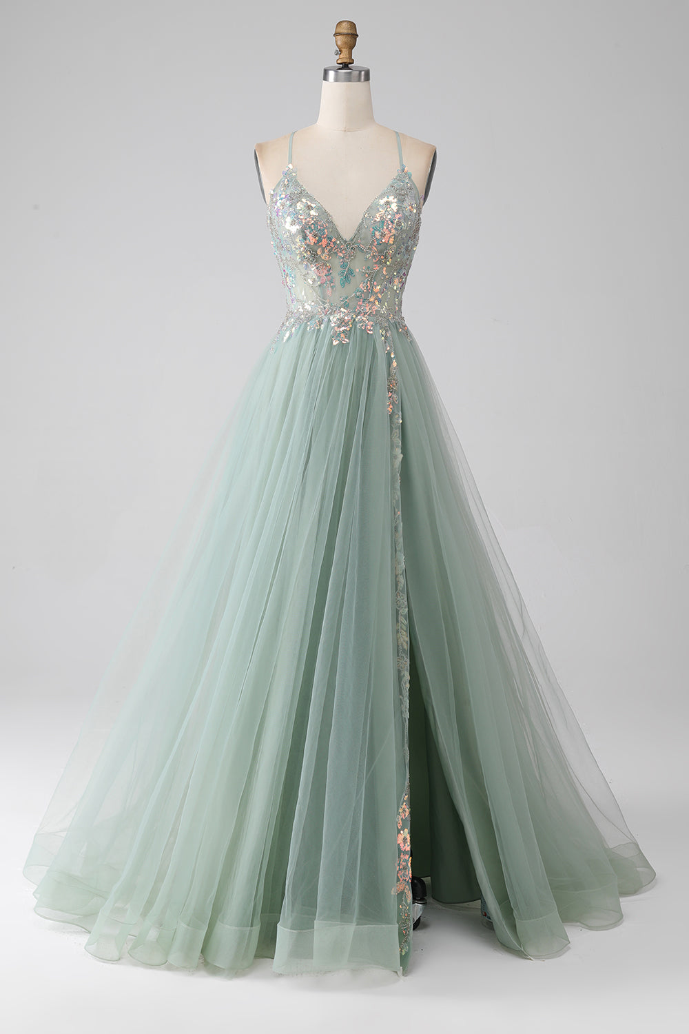 light green beaded dress Green Beaded Formal Dress 07031