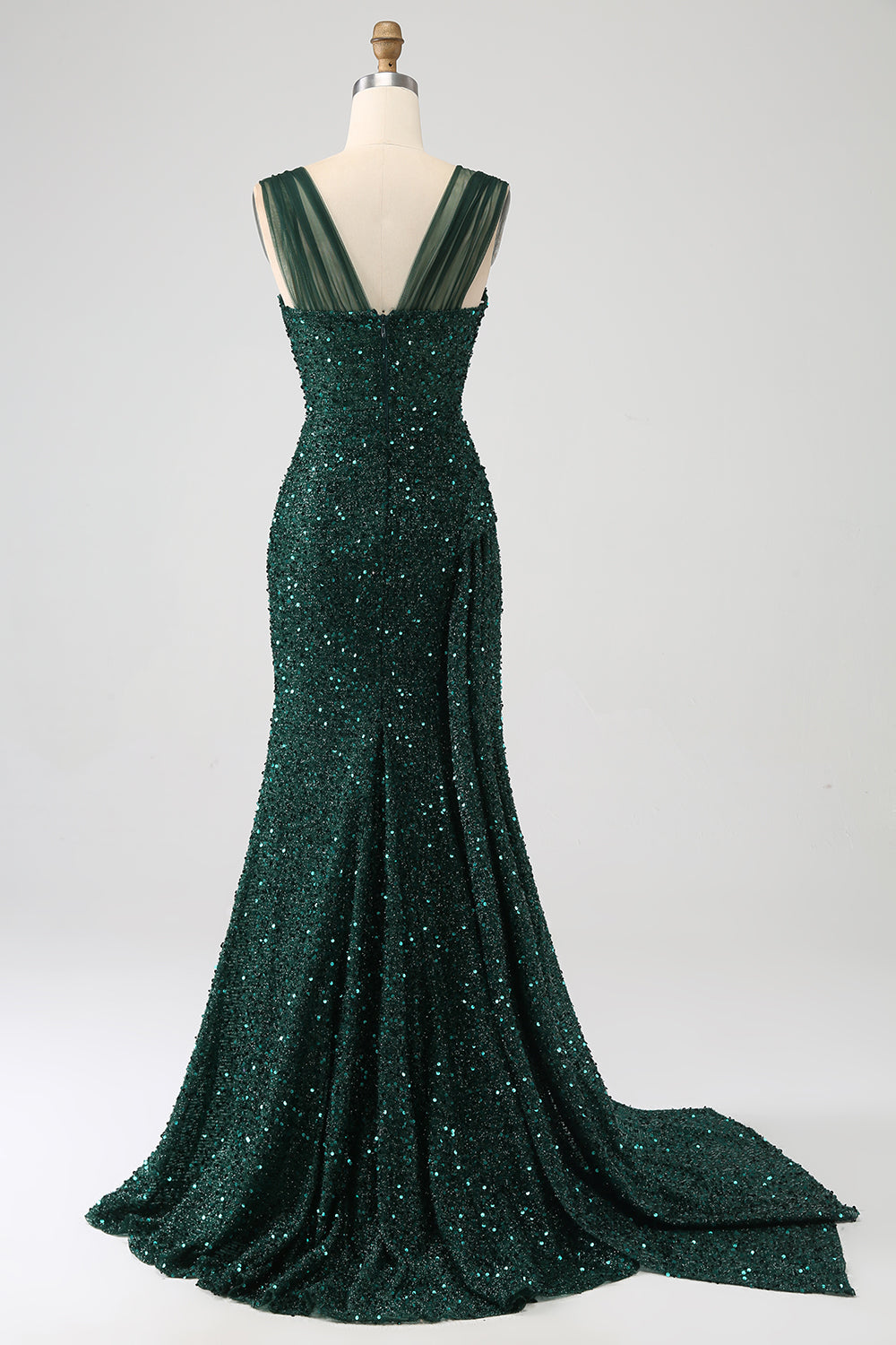 Sparkly Dark Green Sheath Sequin Pleated Long Prom Dress with Slit Sparkly Dark Green Sheath Sequin Pleated Long Prom Dress with Slit