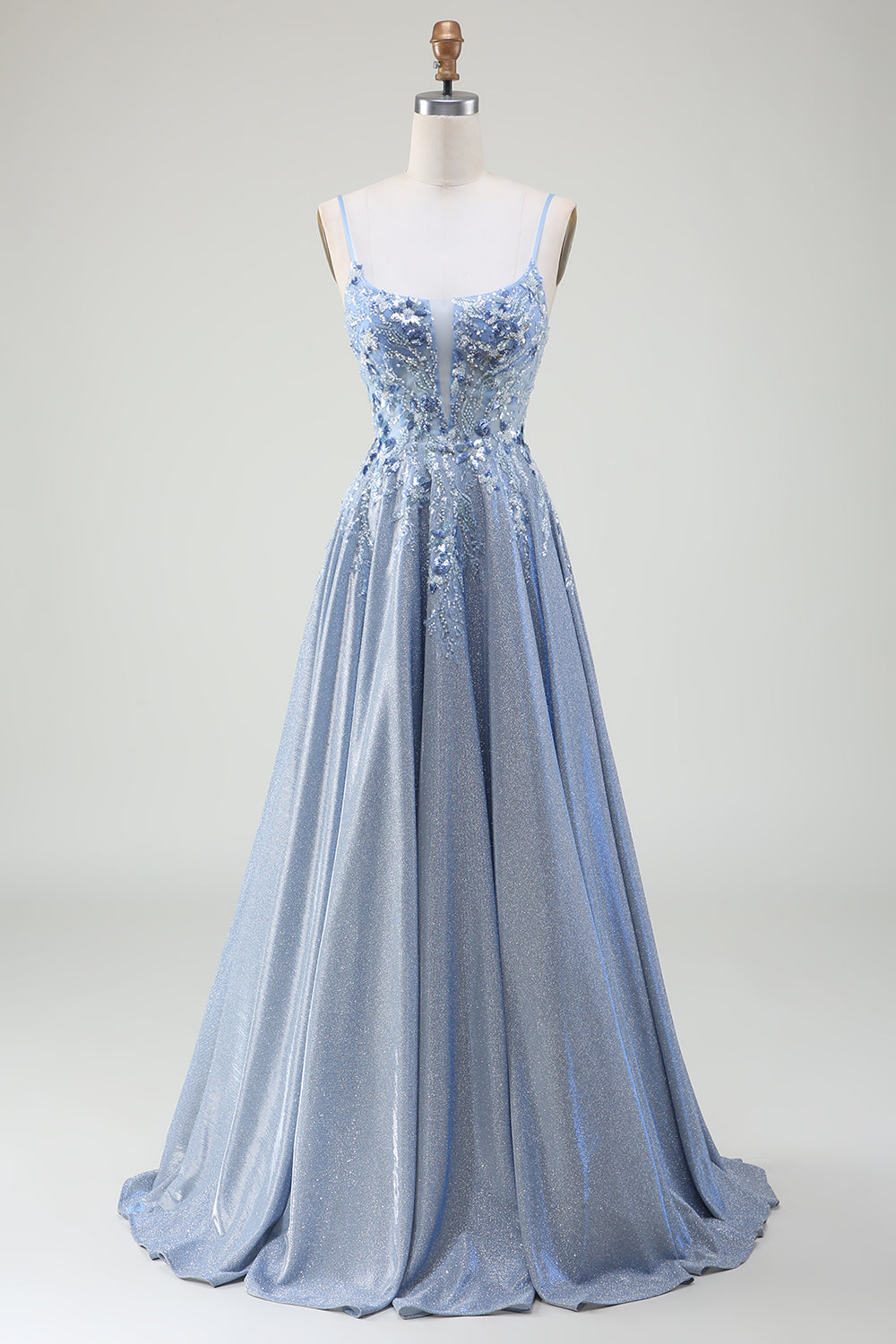 ZAPAKA Women Glitter Grey Blue Prom Dress A-Line Spaghetti Straps Sequins Evening Dress ZAPAKA Women Glitter Grey Blue Prom Dress A-Line Spaghetti Straps Sequins Evening Dress