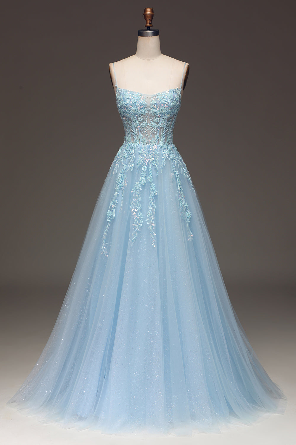 Zapakasa Women Light Blue Sequin Long Prom Dress A Line Spaghetti Straps Evening Dress With Appliques Zapakasa Women Light Blue Sequin Long Prom Dress A Line Spaghetti Straps Evening Dress With Appliques