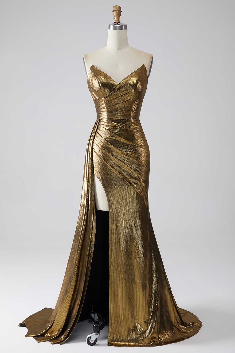 Zapakasa Women Sparkly Golden Long Prom Dress with Slit Mermaid Evening Dress with Ruffles Zapakasa Women Sparkly Golden Long Prom Dress with Slit Mermaid Evening Dress with Ruffles