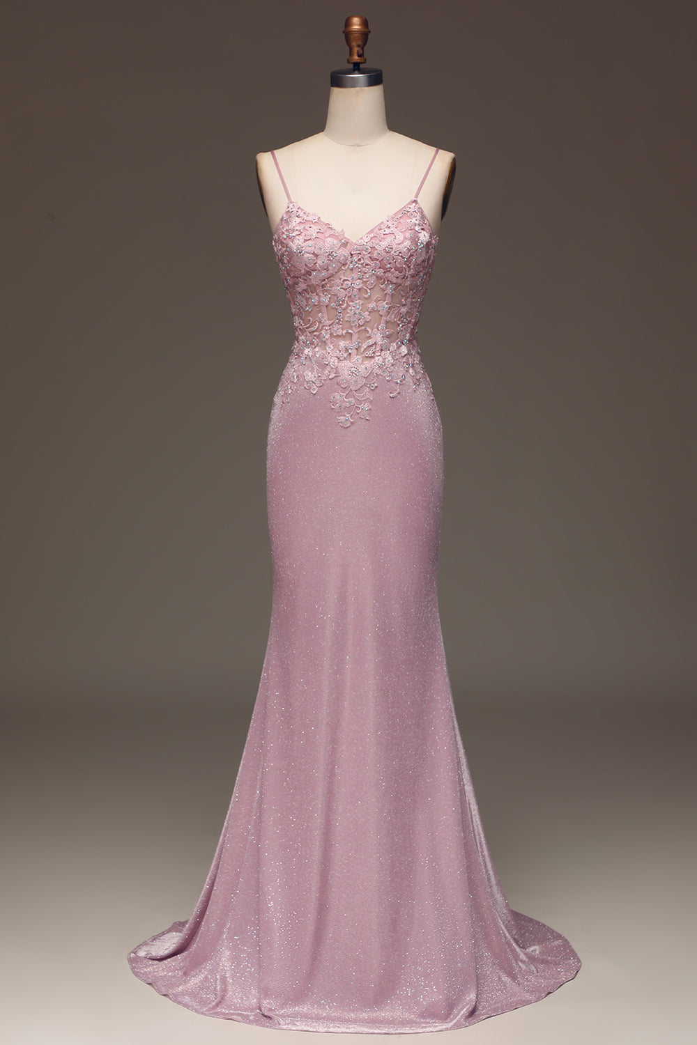 Zapaka Women Glitter Blush Prom Dress Mermaid Spaghetti Straps Long Party Dress with Beading, Blush / UK8 Zapaka Women Glitter Blush Prom Dress Mermaid Spaghetti Straps Long Party Dress with Beading, Blush / UK8