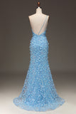 Light Blue Mermaid One Shoulder Side Slit Sequin Prom Dress with Appliques Light Blue Mermaid One Shoulder Side Slit Sequin Prom Dress with Appliques