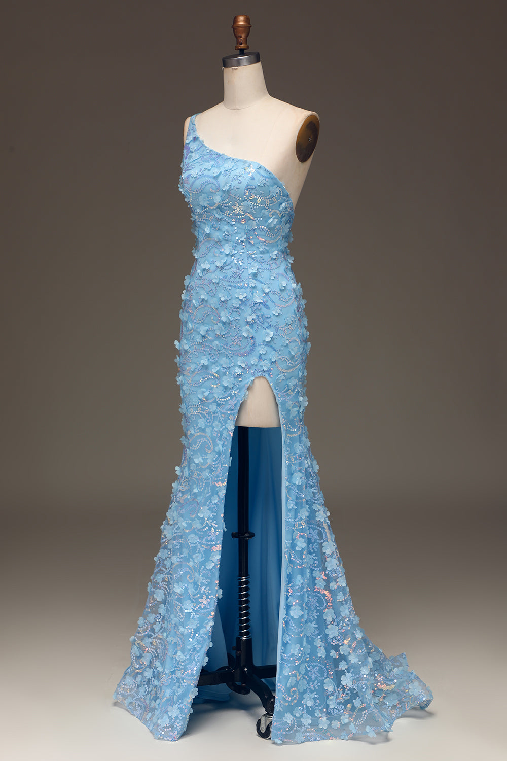 Light Blue Mermaid One Shoulder Side Slit Sequin Prom Dress with Appliques Light Blue Mermaid One Shoulder Side Slit Sequin Prom Dress with Appliques