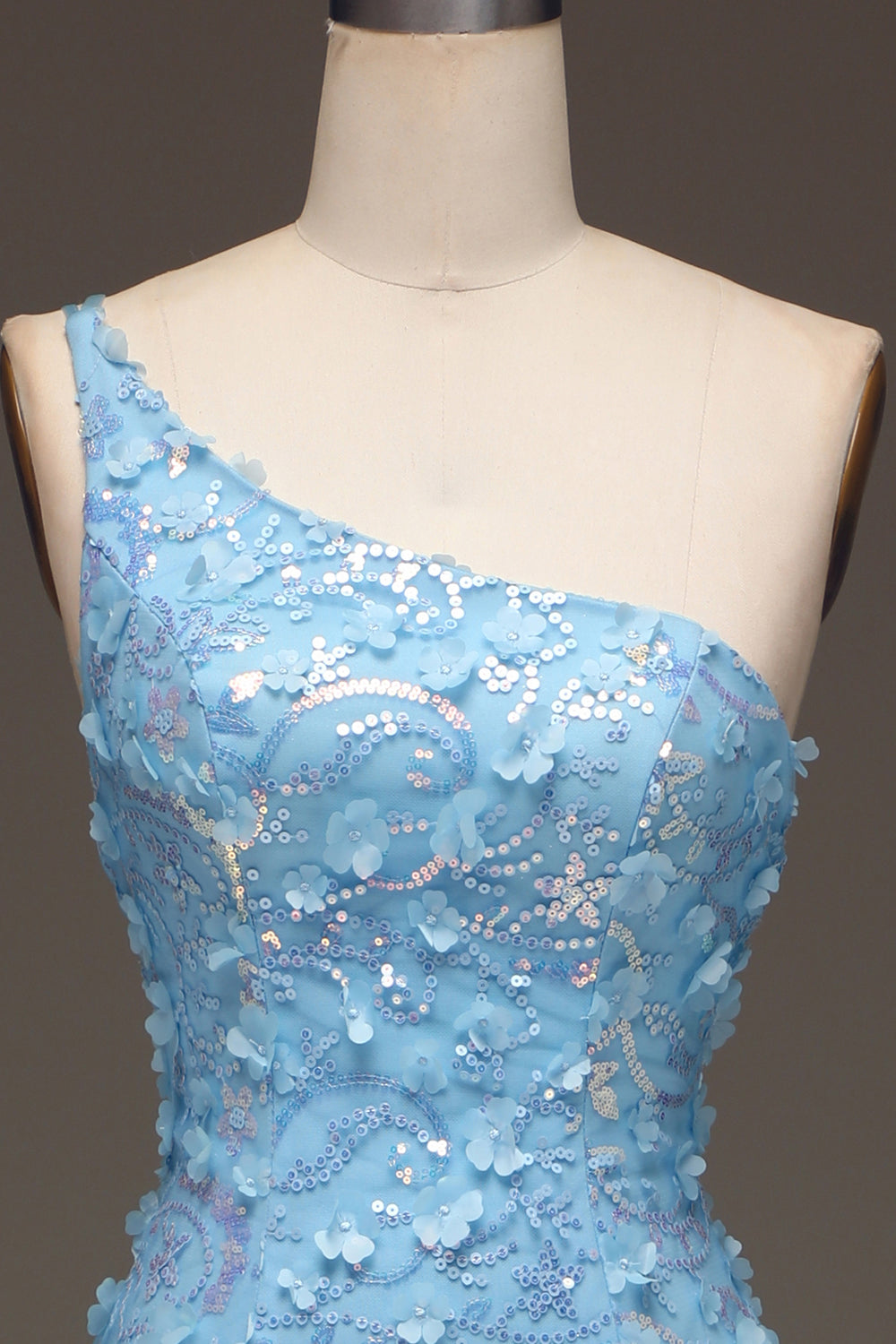 Light Blue Mermaid One Shoulder Side Slit Sequin Prom Dress with Appliques Light Blue Mermaid One Shoulder Side Slit Sequin Prom Dress with Appliques