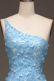 Light Blue Mermaid One Shoulder Side Slit Sequin Prom Dress with Appliques Light Blue Mermaid One Shoulder Side Slit Sequin Prom Dress with Appliques