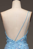 Light Blue Mermaid One Shoulder Side Slit Sequin Prom Dress with Appliques Light Blue Mermaid One Shoulder Side Slit Sequin Prom Dress with Appliques