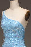 Light Blue Mermaid One Shoulder Side Slit Sequin Prom Dress with Appliques Light Blue Mermaid One Shoulder Side Slit Sequin Prom Dress with Appliques