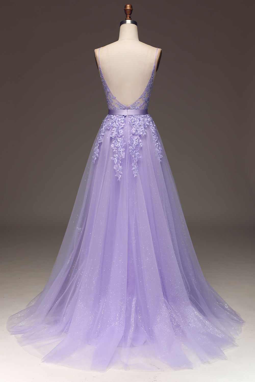 Purple A-Line Spaghetti Straps Long Beaded and Tulle Prom Dress with Appliques Purple A-Line Spaghetti Straps Long Beaded and Tulle Prom Dress with Appliques