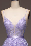 Purple A-Line Spaghetti Straps Long Beaded and Tulle Prom Dress with Appliques Purple A-Line Spaghetti Straps Long Beaded and Tulle Prom Dress with Appliques