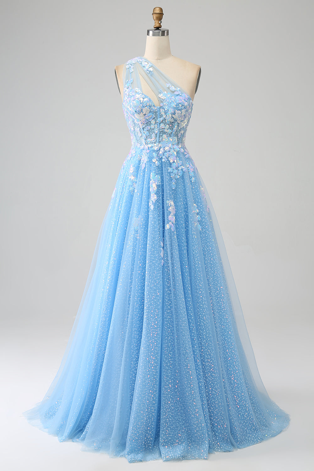 Zapakasa Women Light Blue Prom Dress A Line One Shoulder Long Tulle Evening Dress With Appliques Zapakasa Women Light Blue Prom Dress A Line One Shoulder Long Tulle Evening Dress With Appliques