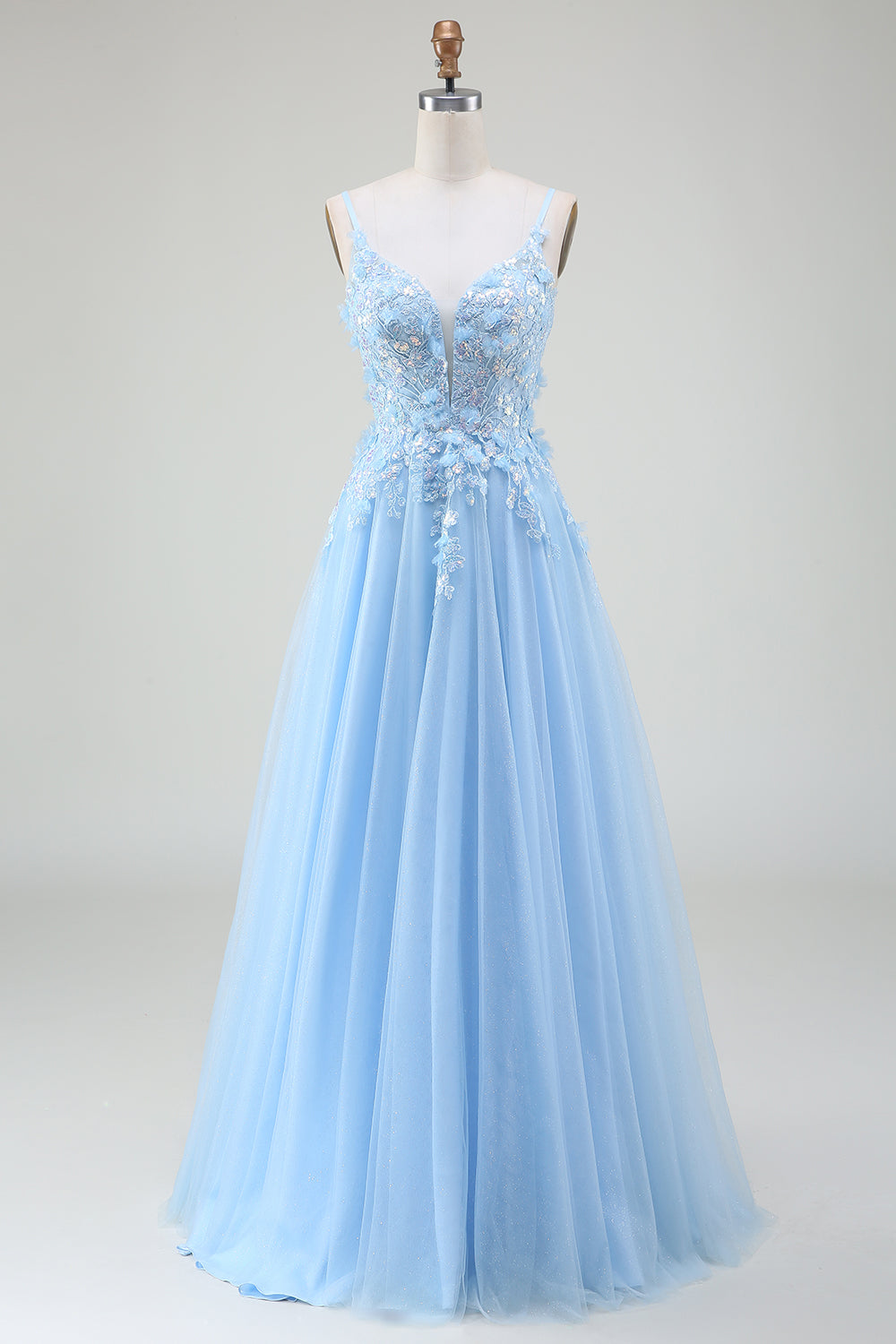 Zapakasa Women Light Blue Prom Dress with Appliques A-Line Spaghetti Straps Party Dress Zapakasa Women Light Blue Prom Dress with Appliques A-Line Spaghetti Straps Party Dress