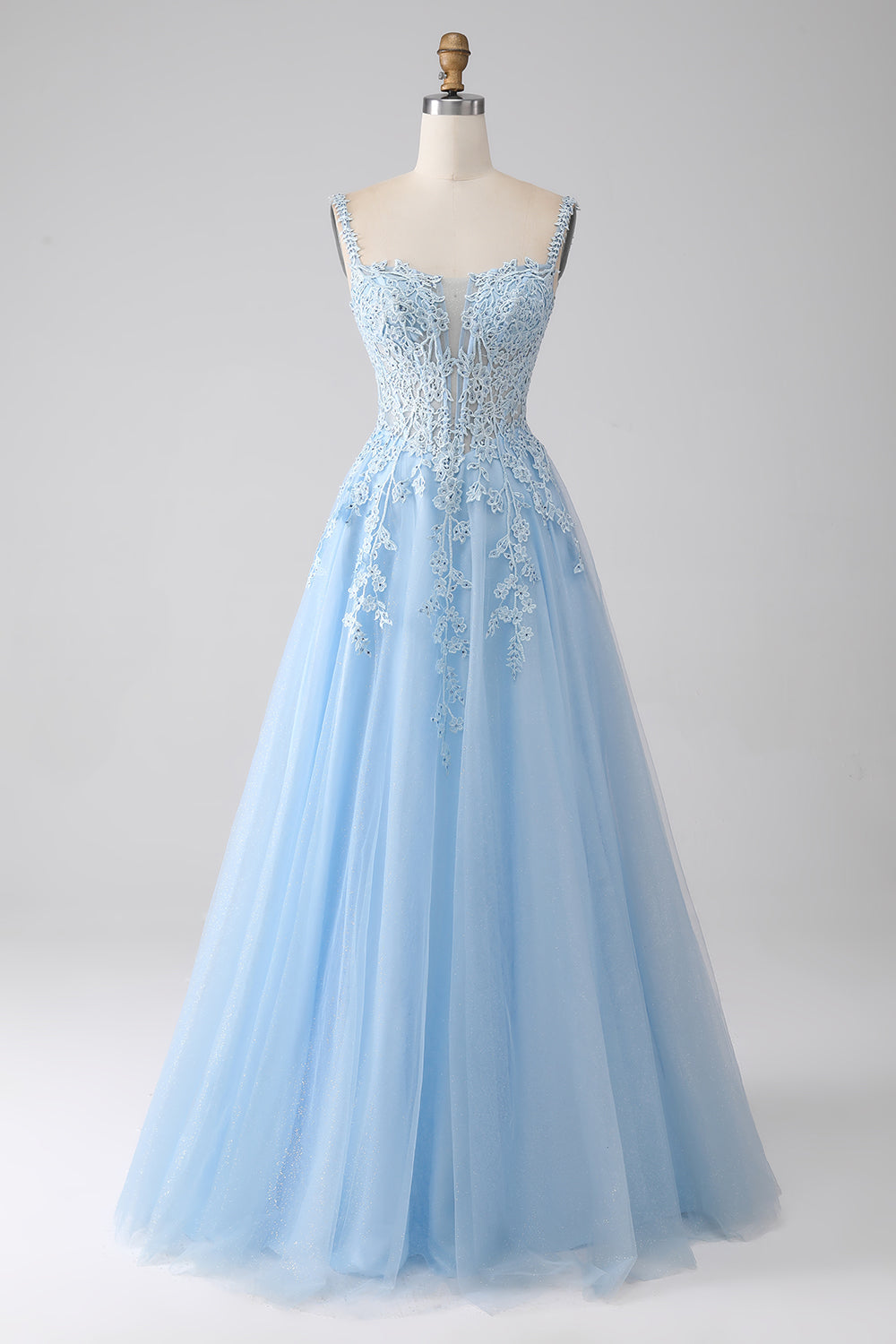 Zapakasa Women Light Blue Corset Prom Dress with Appliques A-Line Sleeveless Party Dress Zapakasa Women Light Blue Corset Prom Dress with Appliques A-Line Sleeveless Party Dress