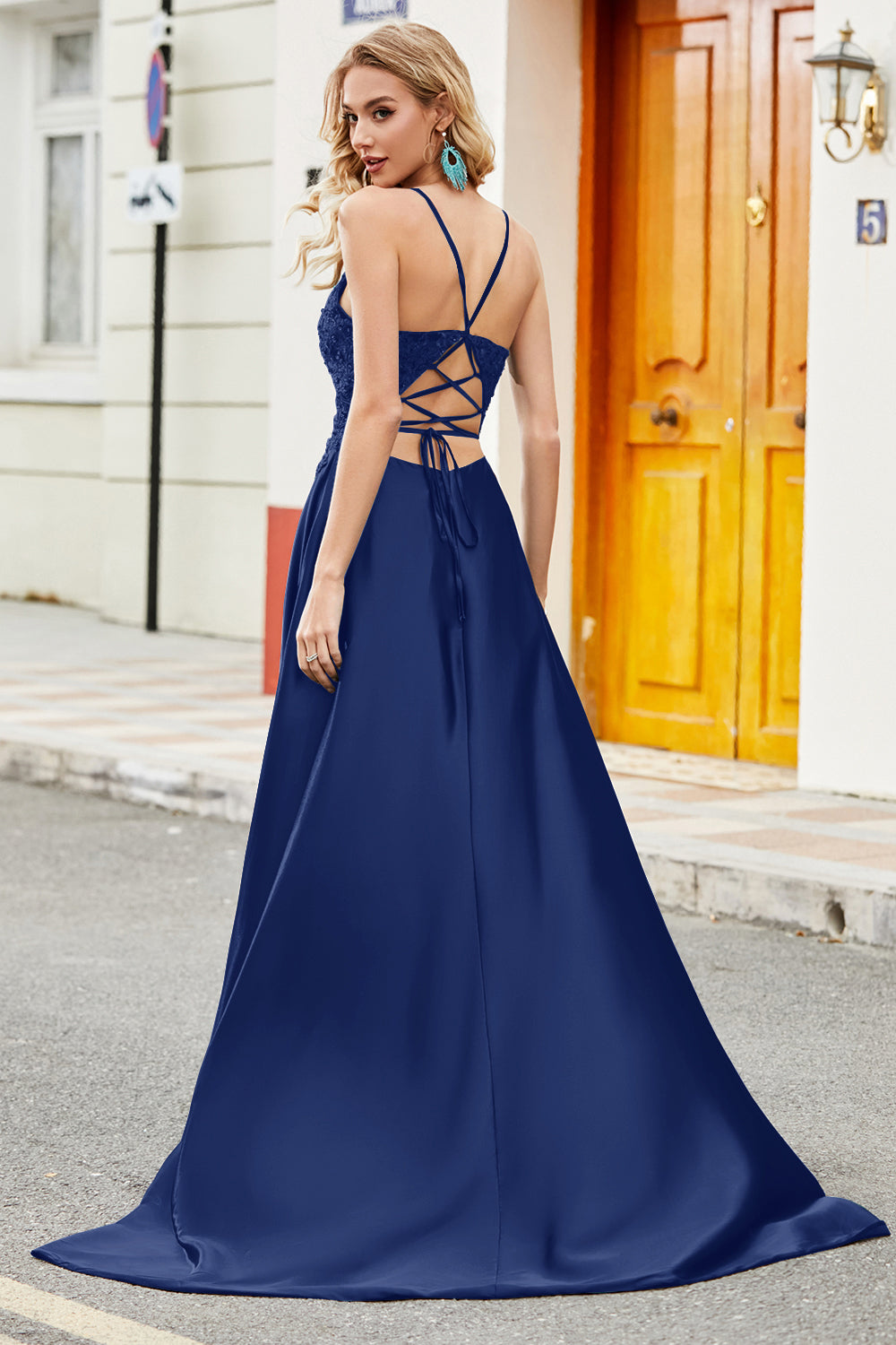 Royal Blue A Line Spaghetti Straps Long Backless Prom Dress with Appliques Royal Blue A Line Spaghetti Straps Long Backless Prom Dress with Appliques