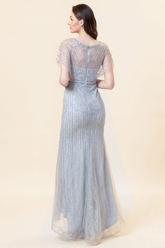 Sparkly Grey Mermaid Beaded Long Evening Dress