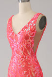Orange Charming Mermaid Deep V Neck Sparkly Sequin Prom Dress with Embroidery Orange Charming Mermaid Deep V Neck Sparkly Sequin Prom Dress with Embroidery