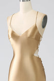 Golden Mermaid Spaghetti Straps Satin Long Prom Dress with Lace-up Back Golden Mermaid Spaghetti Straps Satin Long Prom Dress with Lace-up Back