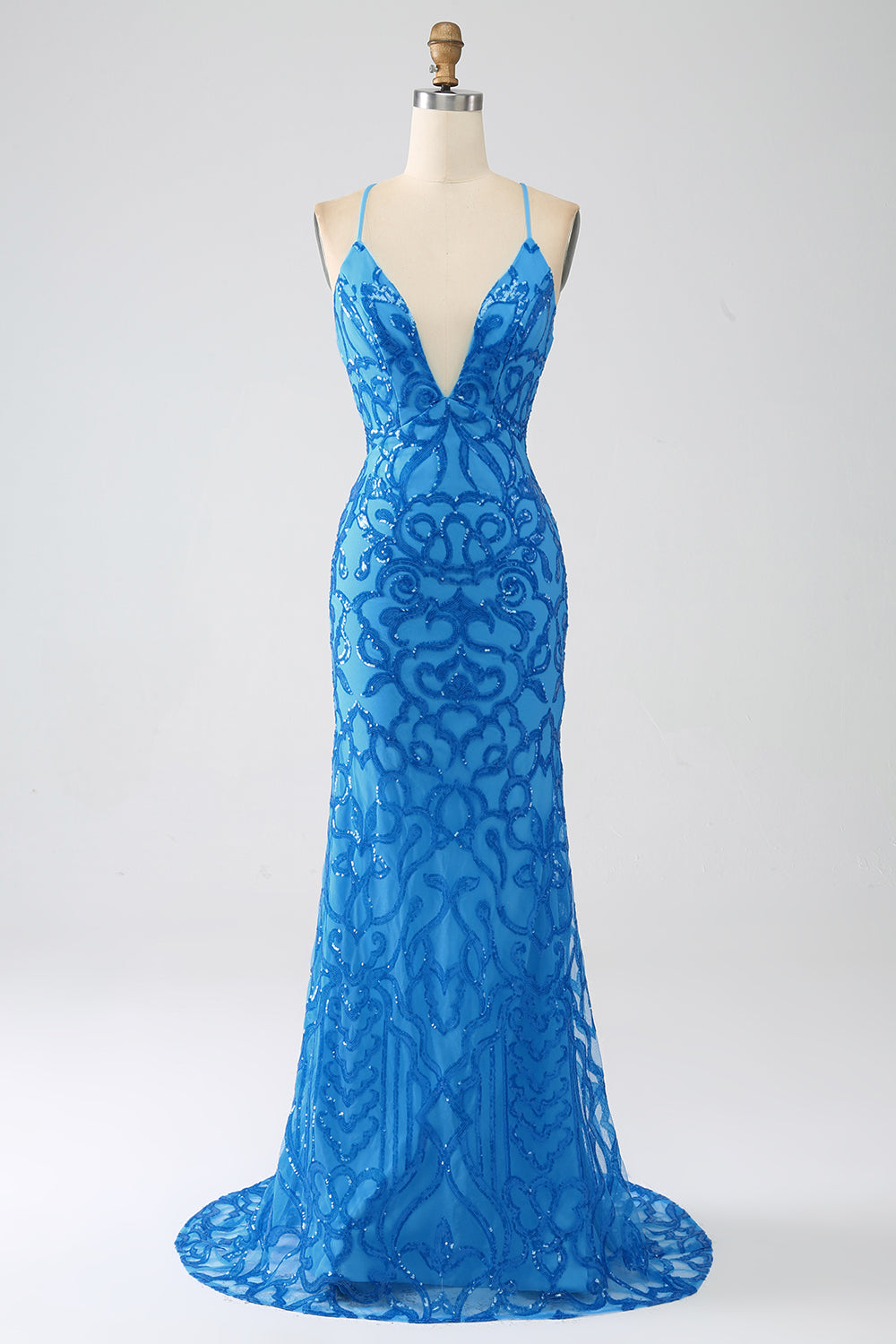 Zapakasa Women Sparkly Blue Mermaid Spaghetti Straps Sequins Long Prom Dress Zapakasa Women Sparkly Blue Mermaid Spaghetti Straps Sequins Long Prom Dress