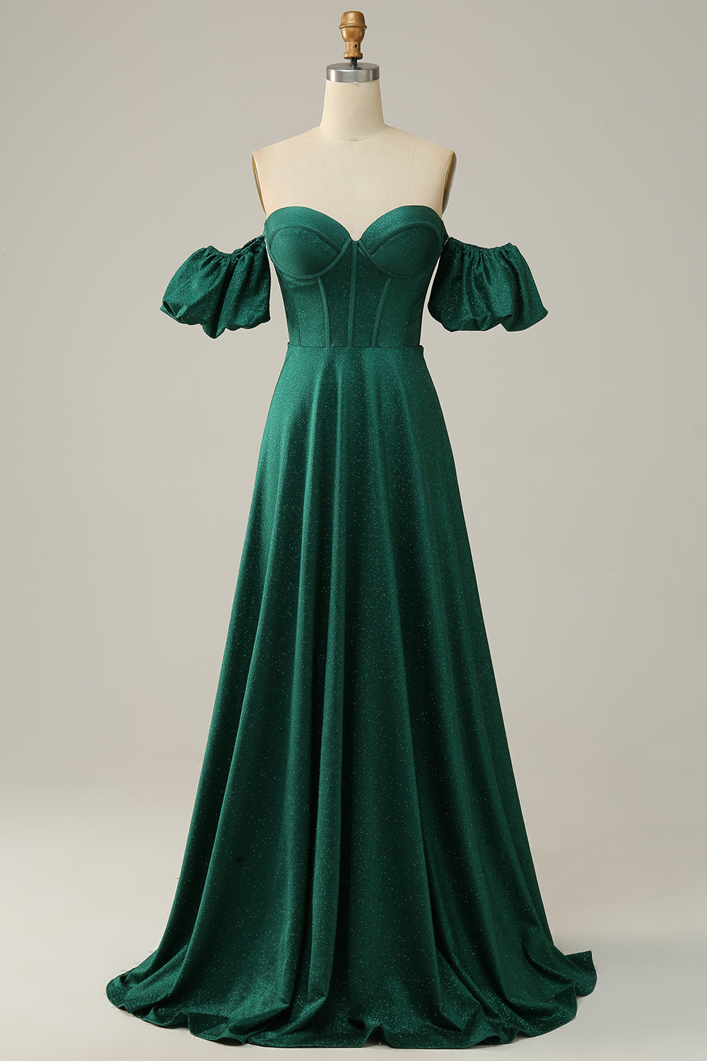 Zapakasa Women Green Off the Shoulder Satin A-line Prom Dress Zapakasa Women Green Off the Shoulder Satin A-line Prom Dress