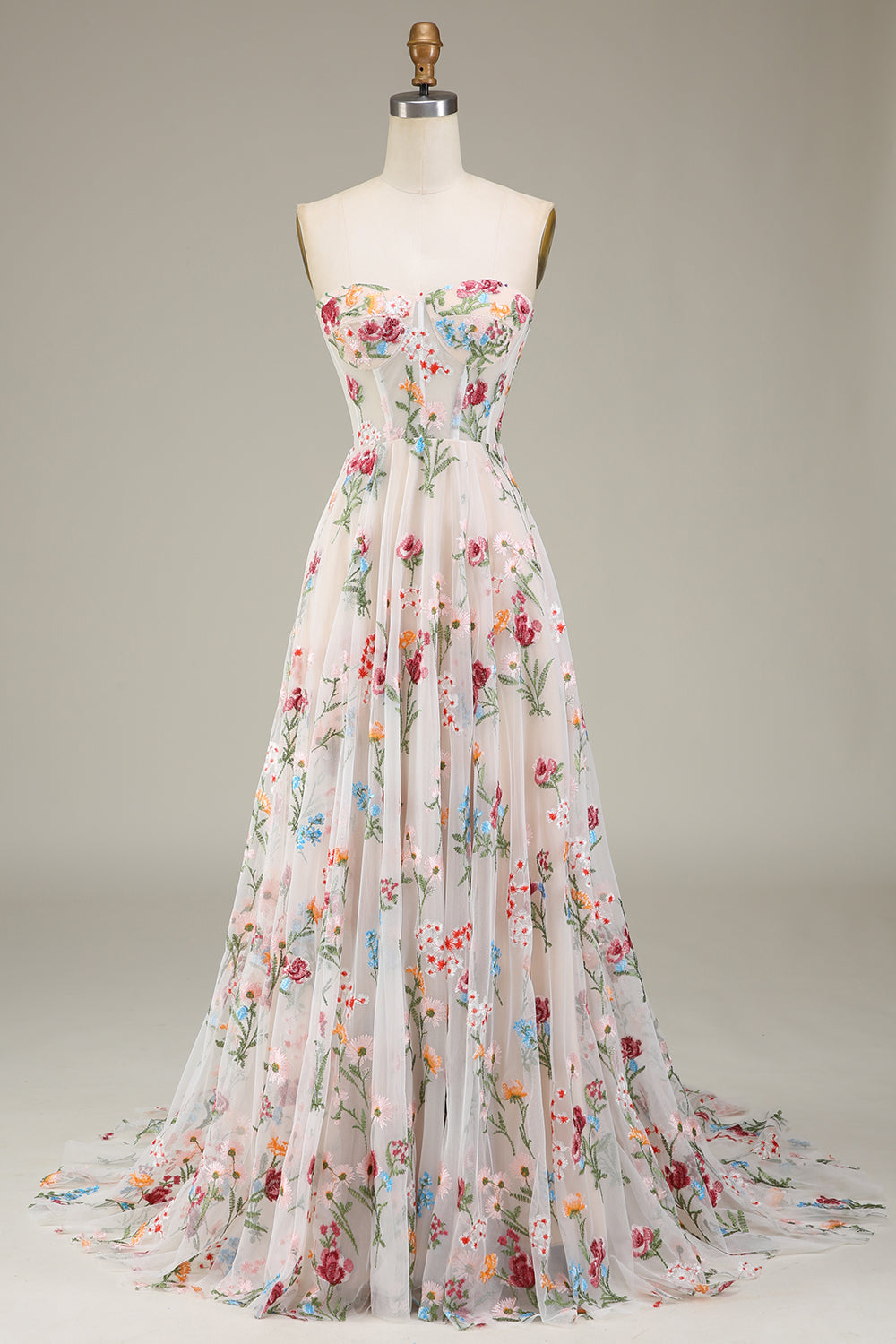 A-Line Sweetheart Long Corset Prom Dress With Flower A-Line Sweetheart Long Corset Prom Dress With Flower