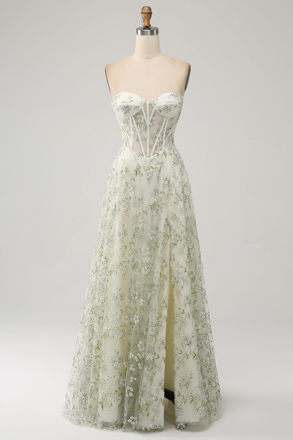 Zapakasa Women Light Green Corset Prom Dress with Embroidery A-Line