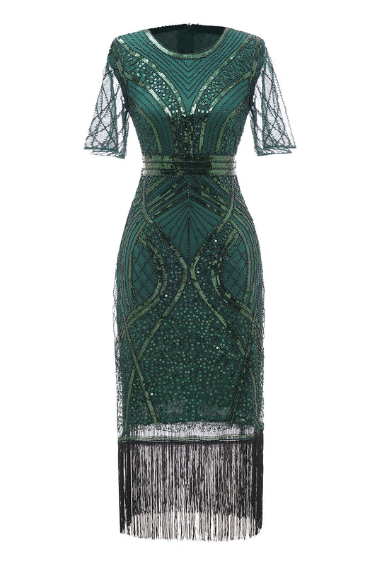 Dark Green Short Sleeves Mother Of The Bride Dress With Fringes