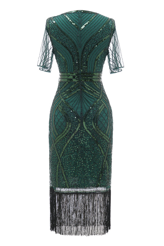Dark Green Short Sleeves Mother Of The Bride Dress With Fringes