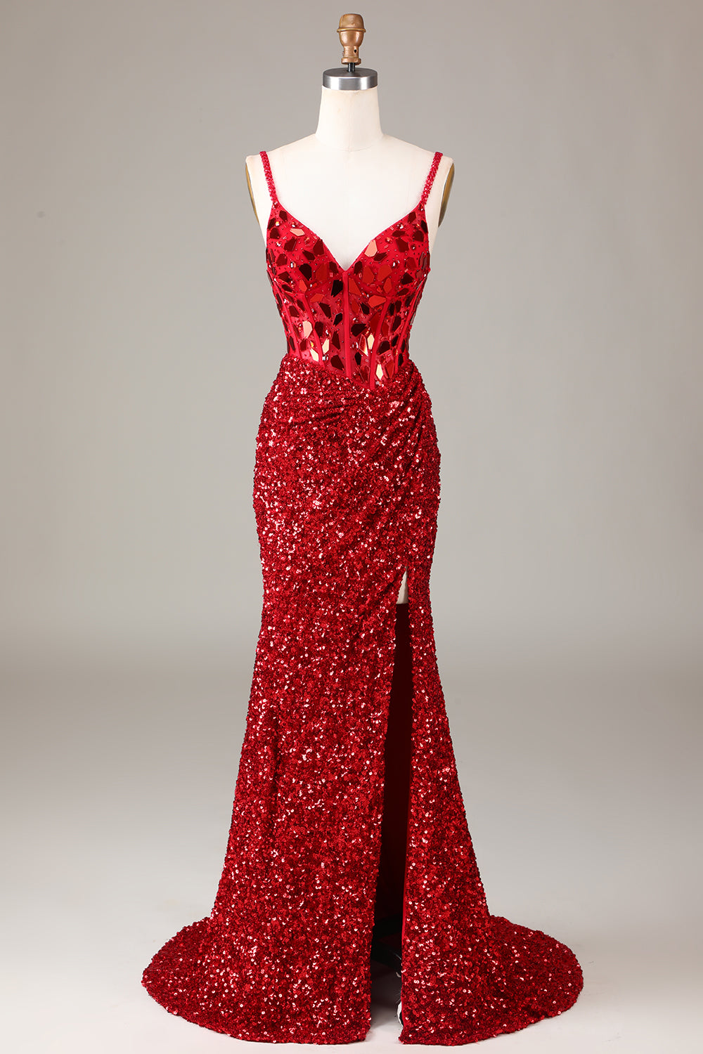 Zapaka Women Sequins Sparkly Mermaid Prom Dress with Slit Spaghetti Straps Party Dress, Red / US14 Zapaka Women Sequins Sparkly Mermaid Prom Dress with Slit Spaghetti Straps Party Dress, Red / US14