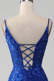 Sparkly Royal Blue Mermaid Spaghetti Straps Long Prom Dress With Appliques Sparkly Royal Blue Mermaid Spaghetti Straps Long Prom Dress With Appliques