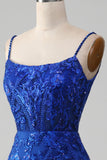 Sparkly Royal Blue Mermaid Spaghetti Straps Long Prom Dress With Appliques Sparkly Royal Blue Mermaid Spaghetti Straps Long Prom Dress With Appliques