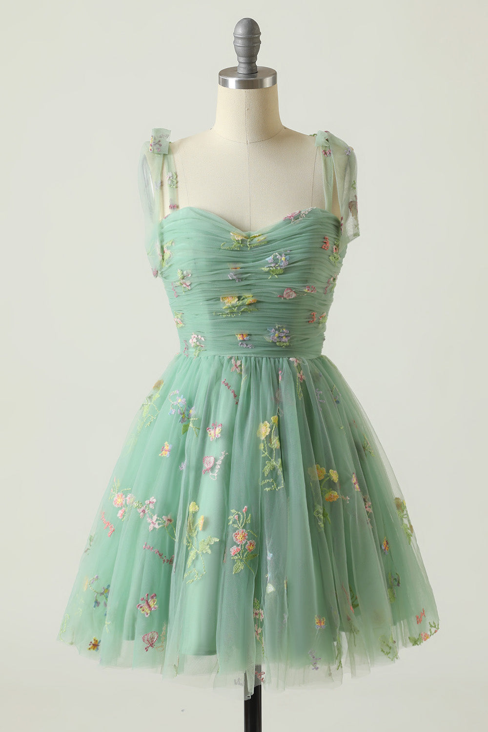 ZAPAKASA Women Green Short Homecoming Dress A-Line Sleeveless Prom Dress With Embroidery ZAPAKASA Women Green Short Homecoming Dress A-Line Sleeveless Prom Dress With Embroidery