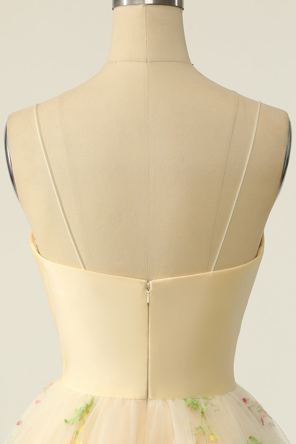 Champagne Tulle Spaghetti Straps A-line Homecoming Dress with Embroidery Champagne Tulle Spaghetti Straps A-line Homecoming Dress with Embroidery