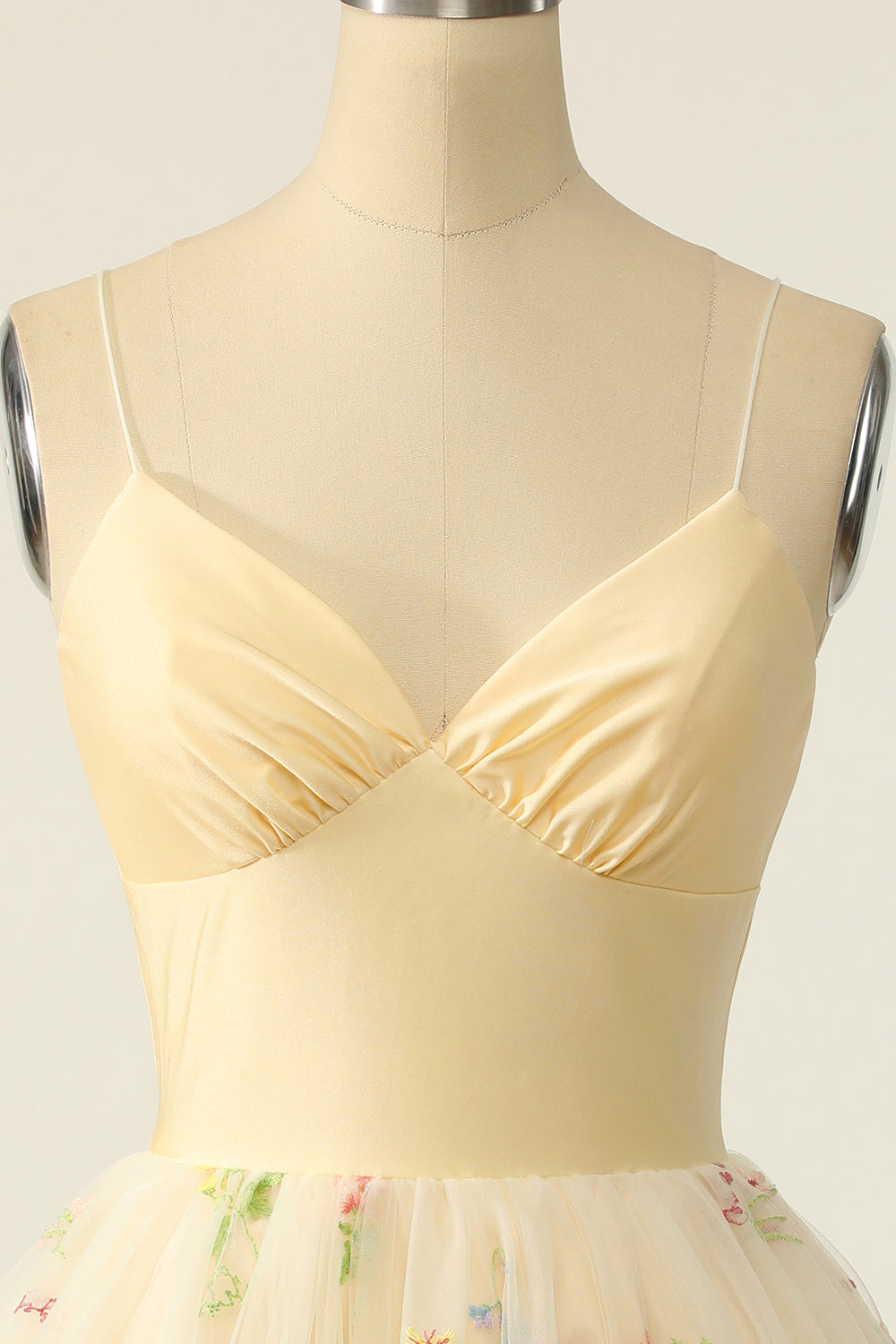 Champagne Tulle Spaghetti Straps A-line Homecoming Dress with Embroidery Champagne Tulle Spaghetti Straps A-line Homecoming Dress with Embroidery