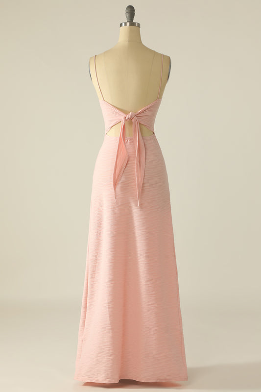 Pink Spaghetti Straps Cut Out Wedding Guest Dress With Bow