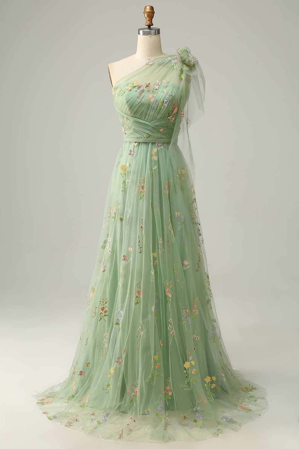 Zapakasa Women Green Prom Dress A-Line Sleeveless One Shoulder Bridesmaid Dresses Long Homecoming Dress With Embroidery Zapakasa Women Green Prom Dress A-Line Sleeveless One Shoulder Bridesmaid Dresses Long Homecoming Dress With Embroidery