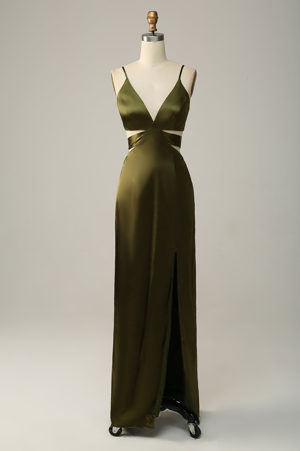 Zapaka Women Olive Long Bridesmaid Dress with Slit Spaghetti Straps Cut Out Wedding Party Dress, Eucalyptus / US8 Zapaka Women Olive Long Bridesmaid Dress with Slit Spaghetti Straps Cut Out Wedding Party Dress, Eucalyptus / US8