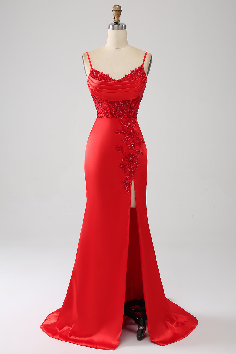 Red Beaded Mermaid Red Corset Prom Dress With High Side Split And Pleats  Customizable For Formal Events And Parties From Shiningirls, $119.6