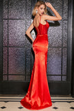 Stunning Mermaid Spaghetti Straps Red Corset Prom Dress with Beading Slit Stunning Mermaid Spaghetti Straps Red Corset Prom Dress with Beading Slit