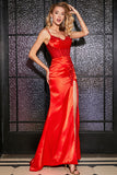 Stunning Mermaid Spaghetti Straps Red Corset Prom Dress with Beading Slit Stunning Mermaid Spaghetti Straps Red Corset Prom Dress with Beading Slit