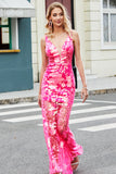 Sparkly Mermaid Deep V Neck Fuchsia Sequins Long Prom Dress with Appliques Sparkly Mermaid Deep V Neck Fuchsia Sequins Long Prom Dress with Appliques