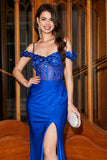 Trendy Mermaid Off the Shoulder Royal Blue Corset Prom Dress with Appliques Trendy Mermaid Off the Shoulder Royal Blue Corset Prom Dress with Appliques