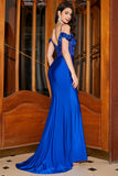 Trendy Mermaid Off the Shoulder Royal Blue Corset Prom Dress with Appliques Trendy Mermaid Off the Shoulder Royal Blue Corset Prom Dress with Appliques
