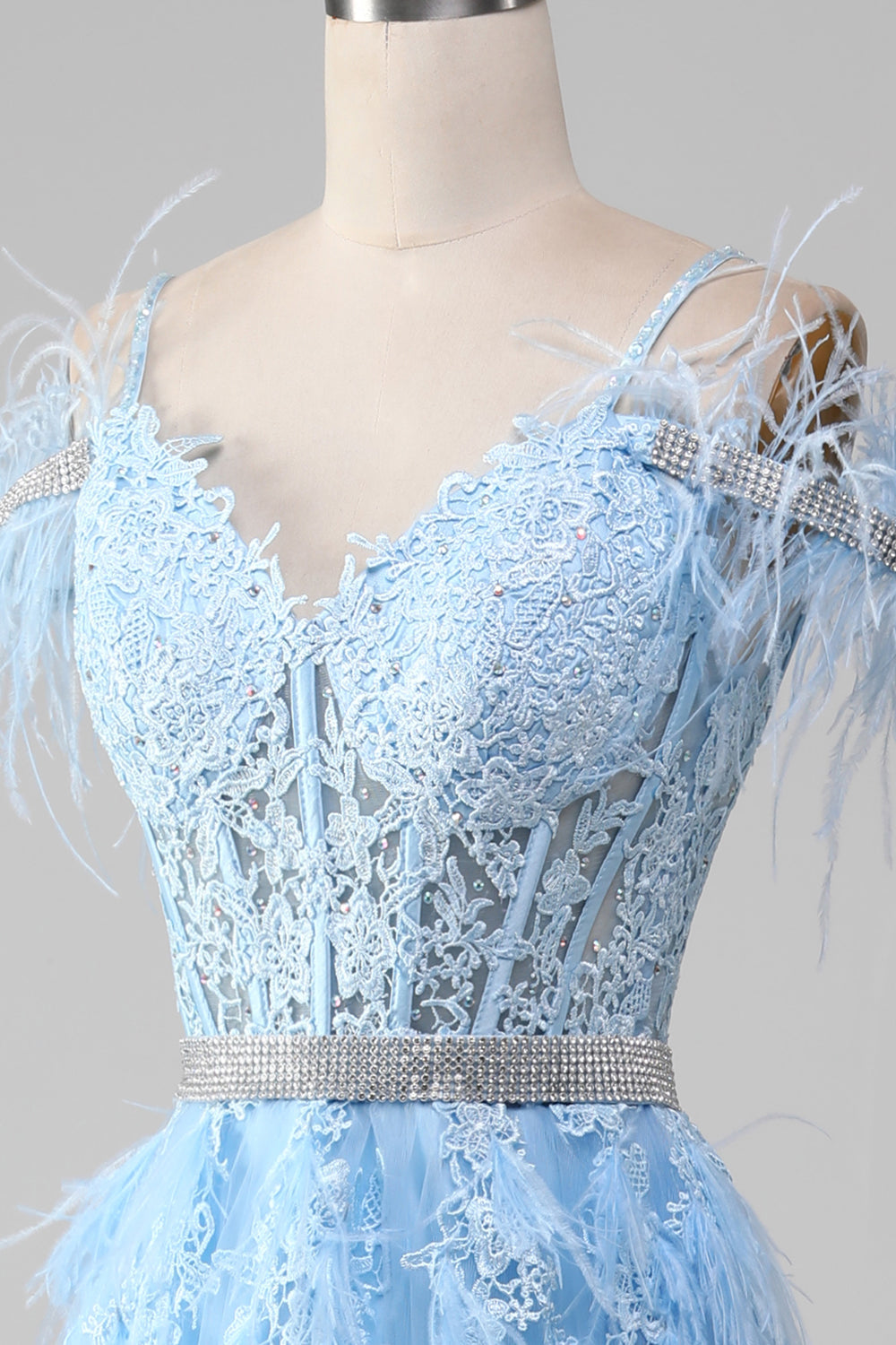 Light Blue A-Line Rhinestones Accents Corset Prom Dress With Appliques Light Blue A-Line Rhinestones Accents Corset Prom Dress With Appliques