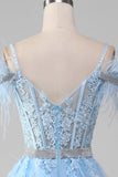 Light Blue A-Line Rhinestones Accents Corset Prom Dress With Appliques Light Blue A-Line Rhinestones Accents Corset Prom Dress With Appliques