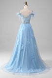Light Blue A-Line Rhinestones Accents Corset Prom Dress With Appliques Light Blue A-Line Rhinestones Accents Corset Prom Dress With Appliques
