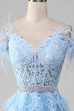 Light Blue A-Line Rhinestones Accents Corset Prom Dress With Appliques Light Blue A-Line Rhinestones Accents Corset Prom Dress With Appliques