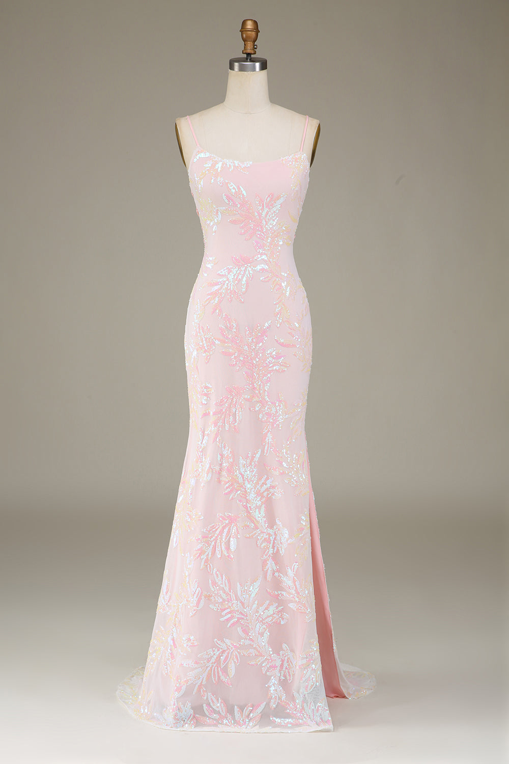 Zapakasa Women Sparkly Pink Prom Dress with Slit Mermaid Lace-Up Back Party Dress Zapakasa Women Sparkly Pink Prom Dress with Slit Mermaid Lace-Up Back Party Dress
