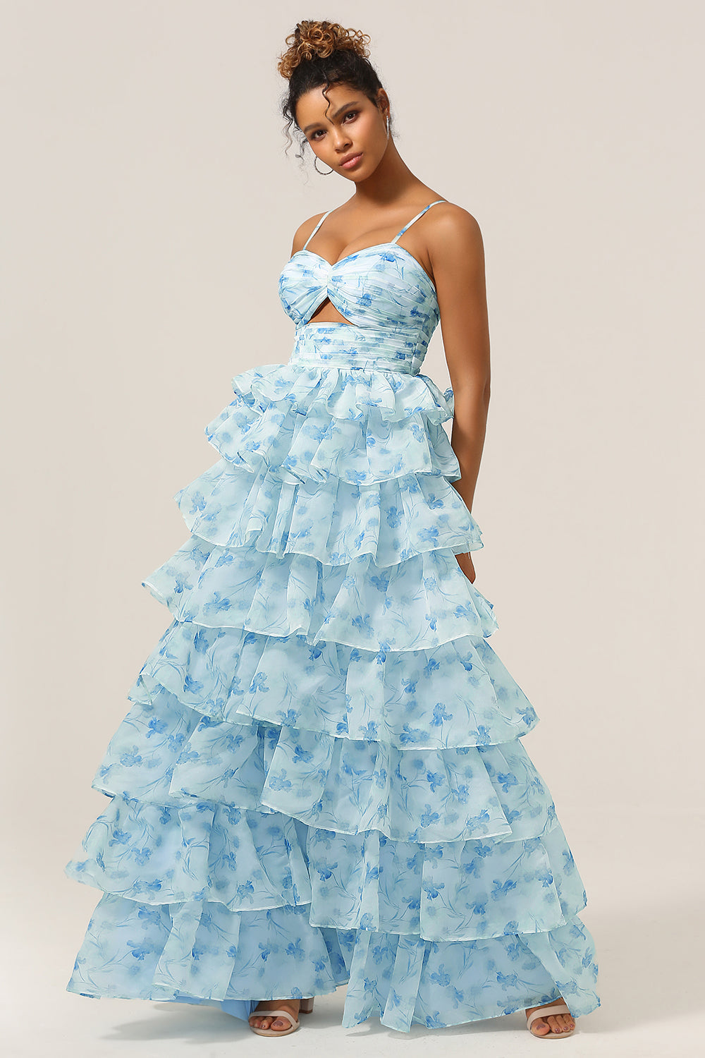 Zapakasa Women Tiered Blue Bridesmaid Dress Spaghetti Straps Cut Out Wedding Party Dress Zapakasa Women Tiered Blue Bridesmaid Dress Spaghetti Straps Cut Out Wedding Party Dress