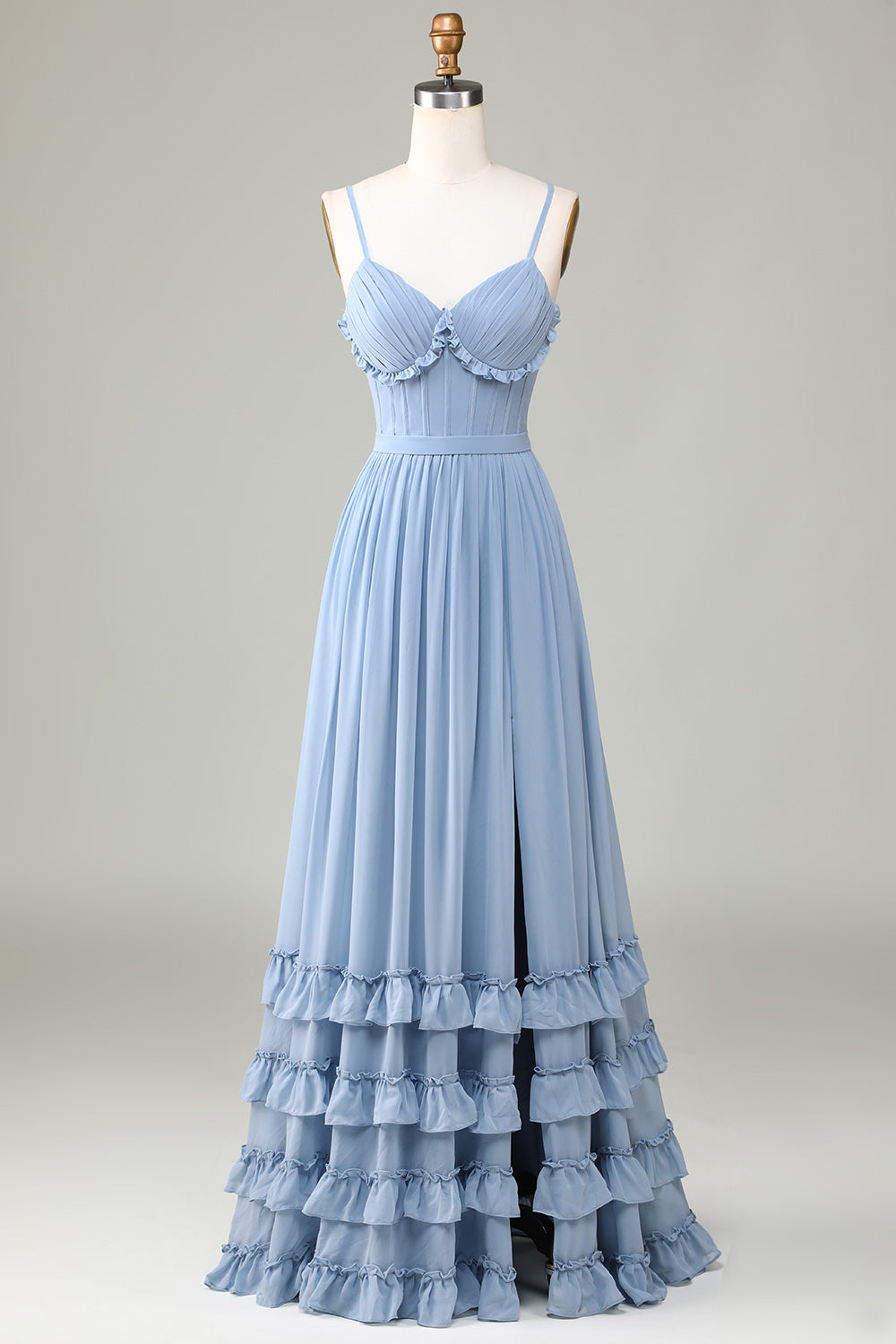 Zapakasa Women Dusty Blue Long Bridesmaid Dress Corset A Line Spaghetti Straps Wedding Guest Dress With Criss Cross Back Zapakasa Women Dusty Blue Long Bridesmaid Dress Corset A Line Spaghetti Straps Wedding Guest Dress With Criss Cross Back